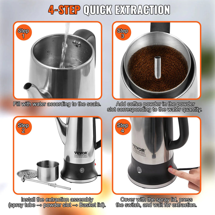 Elektrisk Kaffekanne Rustfritt Stål Kaffe Perkolator med Hold Varm | Skanto
