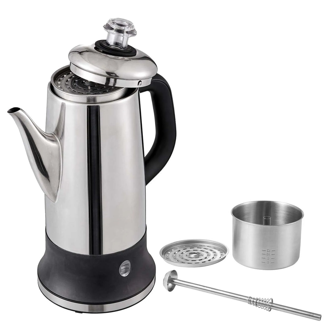 Elektrisk Kaffekanne Rustfritt Stål Kaffe Perkolator med Hold Varm | Skanto
