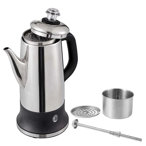 Elektrisk Kaffekanne Rustfritt Stål Kaffe Perkolator med Hold Varm | Skanto