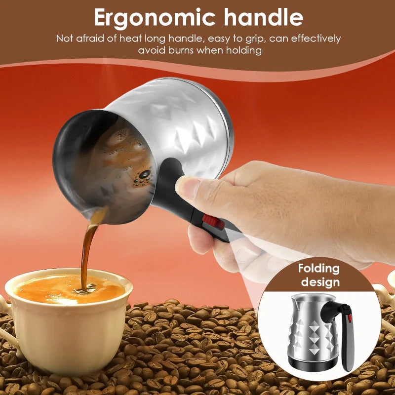 Elektrisk kaffekanne i rustfritt stål espressokoker med sammenleggbart håndtak | Skanto