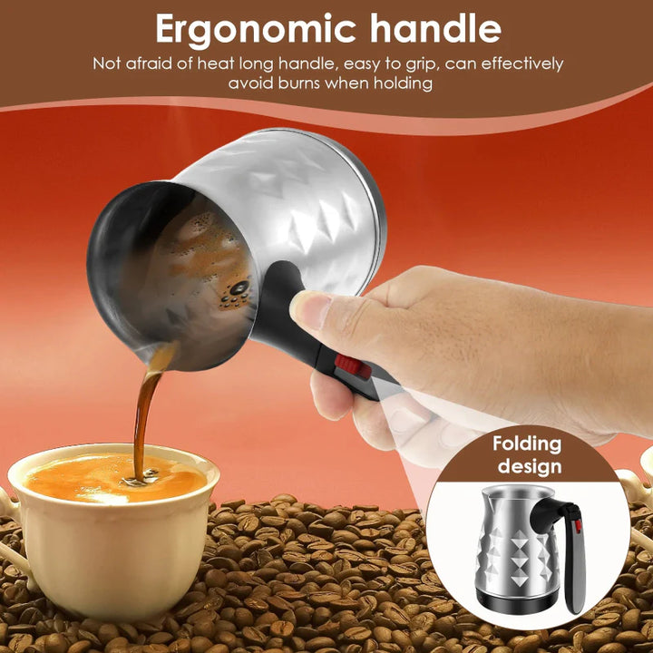 Elektrisk kaffekanne i rustfritt stål espressokoker med sammenleggbart håndtak | Skanto