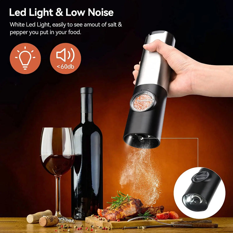 Elektrisk salt pepperkvernsett USB-oppladbar automatisk krydderkvern | Skanto