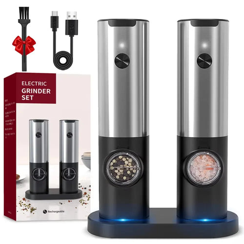 Elektrisk salt pepperkvernsett USB-oppladbar automatisk krydderkvern | Skanto