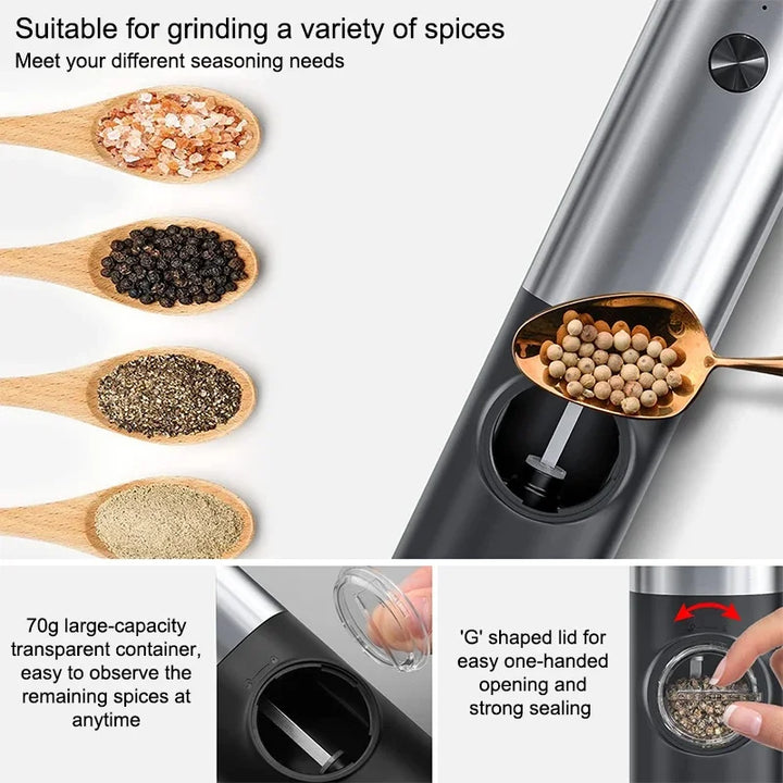 Elektrisk salt pepperkvernsett USB-oppladbar automatisk krydderkvern | Skanto