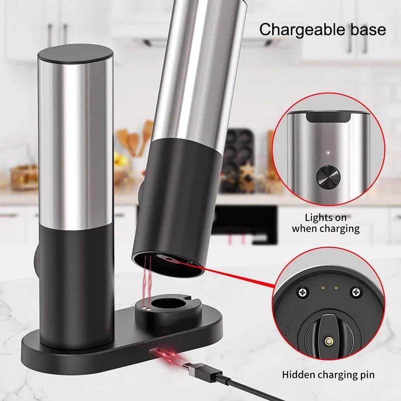 Elektrisk salt pepperkvernsett USB-oppladbar automatisk krydderkvern | Skanto