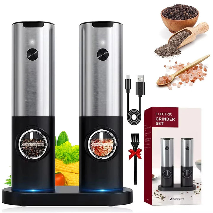 Elektrisk salt pepperkvernsett USB-oppladbar automatisk krydderkvern | Skanto