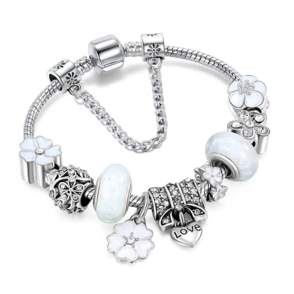 Skanto | Elegant Floral Charm Bracelet in 925 Sterling Silver for Women - Naturinspirert Design