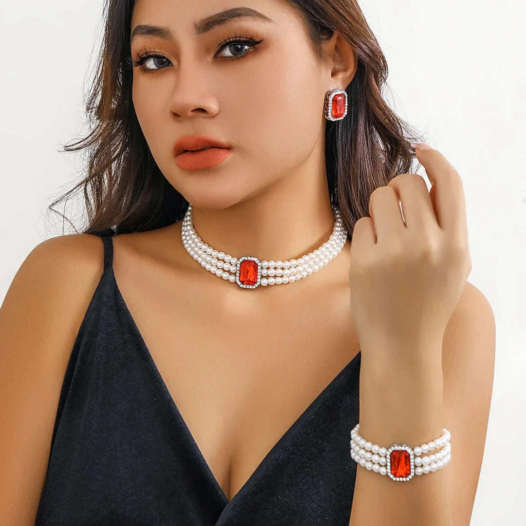 Skanto | Elegant Perle Diamant Smykke, Armbånd og Ørepynt Sett