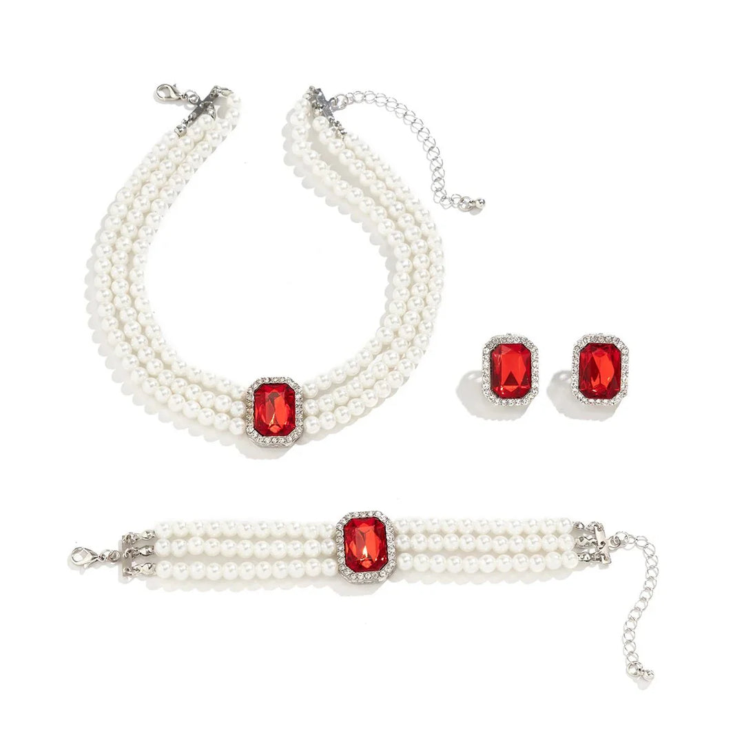 Skanto | Elegant Perle Diamant Smykke, Armbånd og Ørepynt Sett