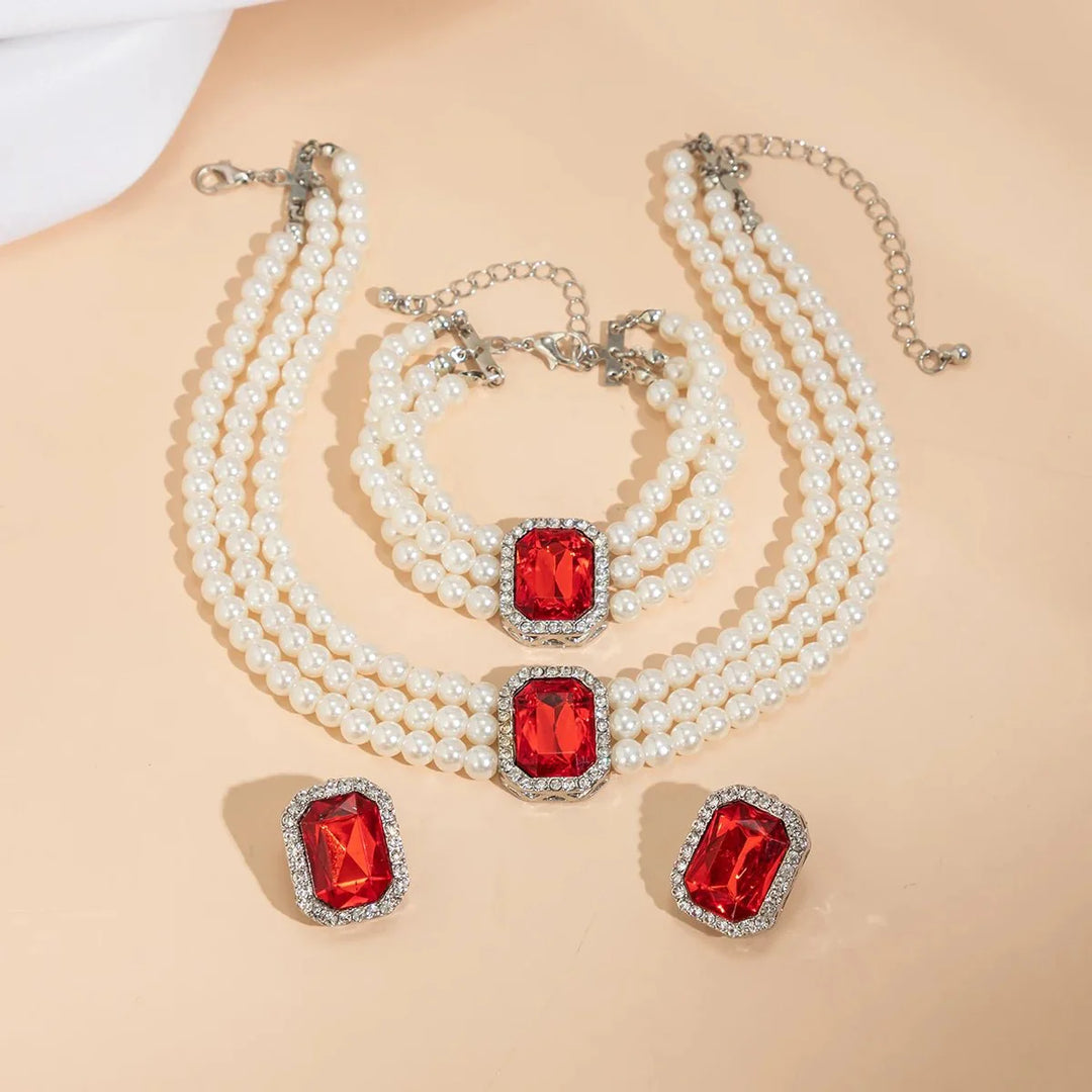 Skanto | Elegant Perle Diamant Smykke, Armbånd og Ørepynt Sett