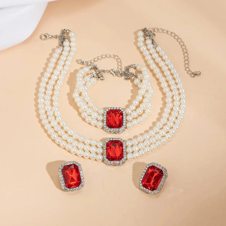Skanto | Elegant Perle Diamant Smykke, Armbånd og Ørepynt Sett