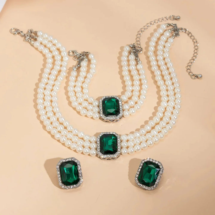 Skanto | Elegant Perle Diamant Smykke, Armbånd og Ørepynt Sett