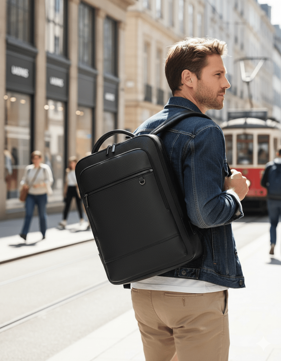 Skanto | EXECUTREK – Elegant lær ryggsekk for bærbar PC med USB-port