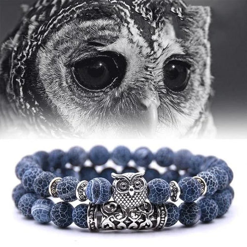 Skanto | Ugle Charm Naturlig Stein Armbånd