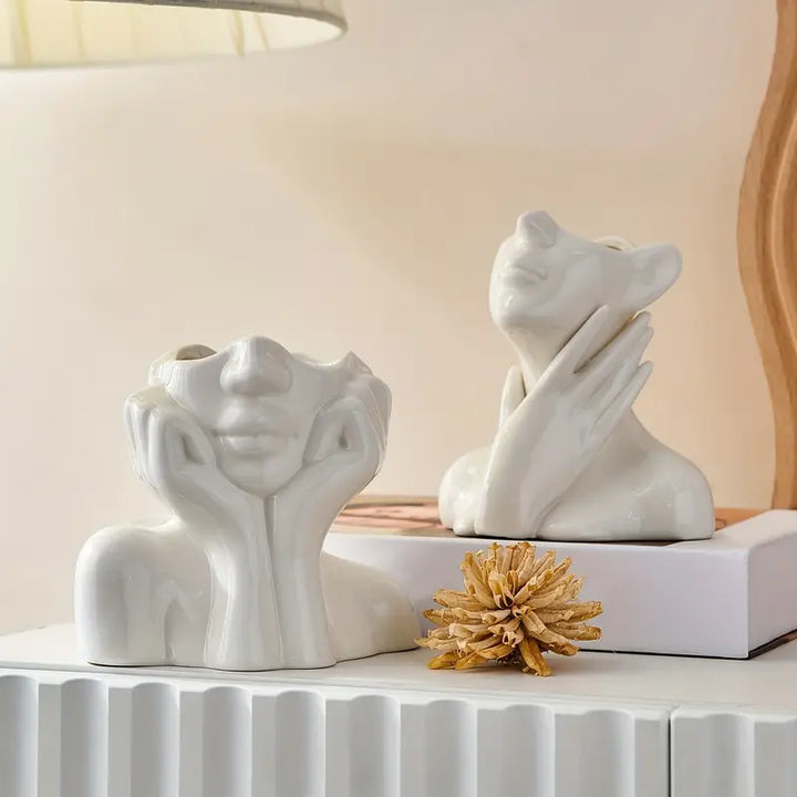 "Unik og Moderne Keramikkvase, Dekorativ Blomsterkruvase for Stue og Kontor" | Skanto