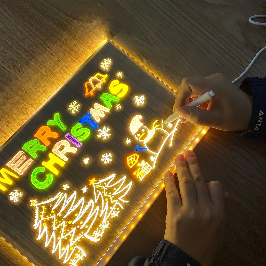 Skanto | USB LED Notatbrett med 12 Fargede Penner - Lys Meldingsbrett for Kontor & Hjem