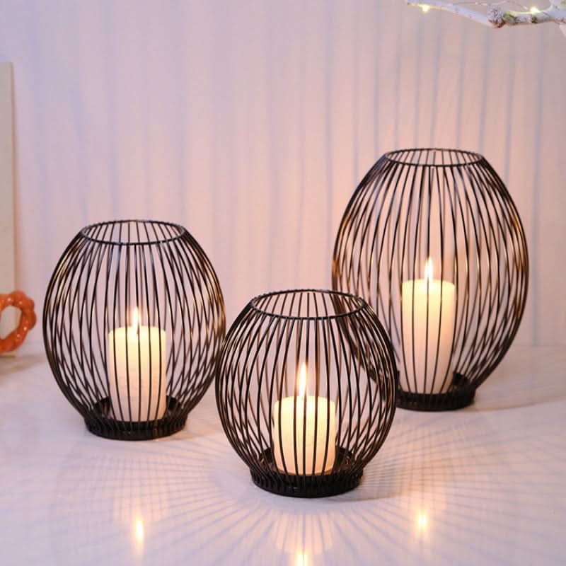 Skanto | Set with 3 vintage black metal lantern candelabras