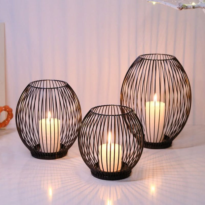 Skanto | Set with 3 vintage black metal lantern candelabras
