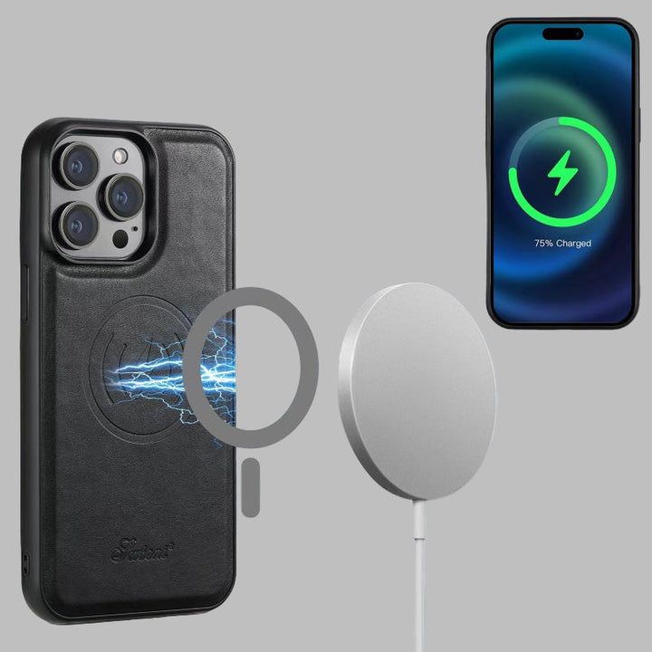 Skanto | LuxCase Lærtelefondeksel med Kortspor og Stativ – Passer for iPhone