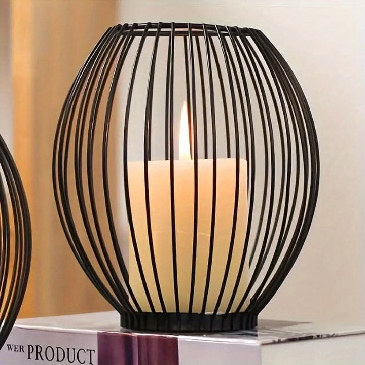 Skanto | Set with 3 vintage black metal lantern candelabras