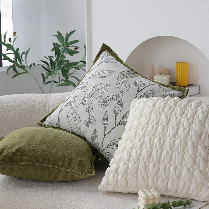Skanto | Lett luksus kremgrønn putetrekk 45x45cm – Dekorativ jacquard putetrekk