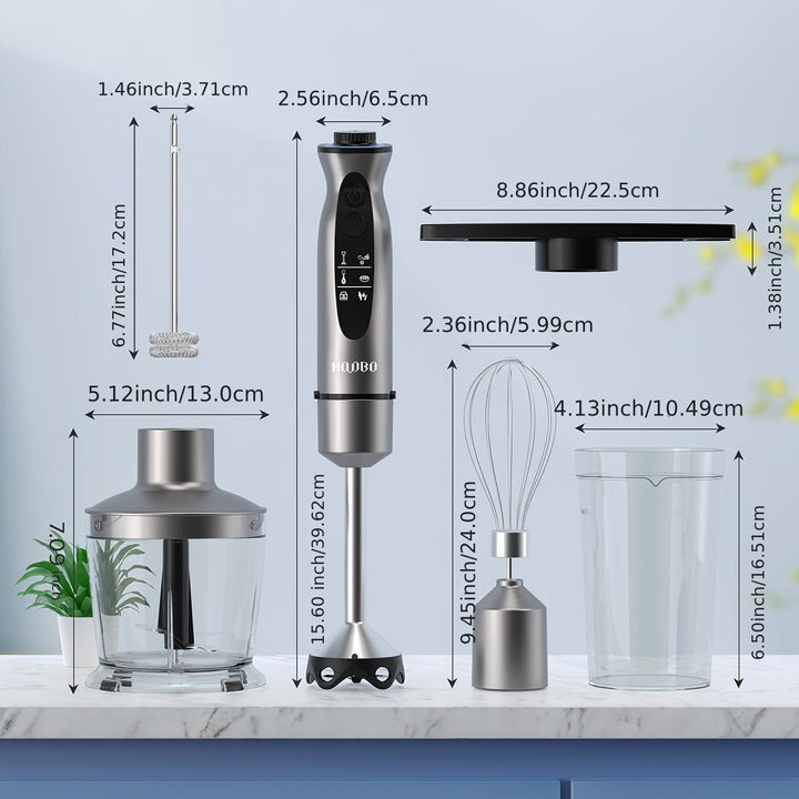 Skanto | 1000W Stavmikser – Håndholdt, Kraftig, Ripesikker, Variabel Hastighet og Turbo-modus, Støysvak, Inkludert Målebeger, Kutter, Visp, Melkeskummer