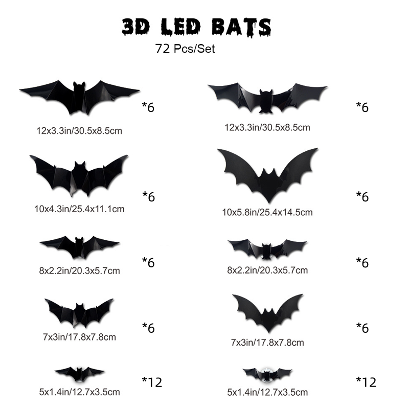 Skanto | 3D Flaggermus LED Veggdekor — Gjør hjemmet ditt til den skumleste Halloween-scenen med livaktige flygende illusjoner!