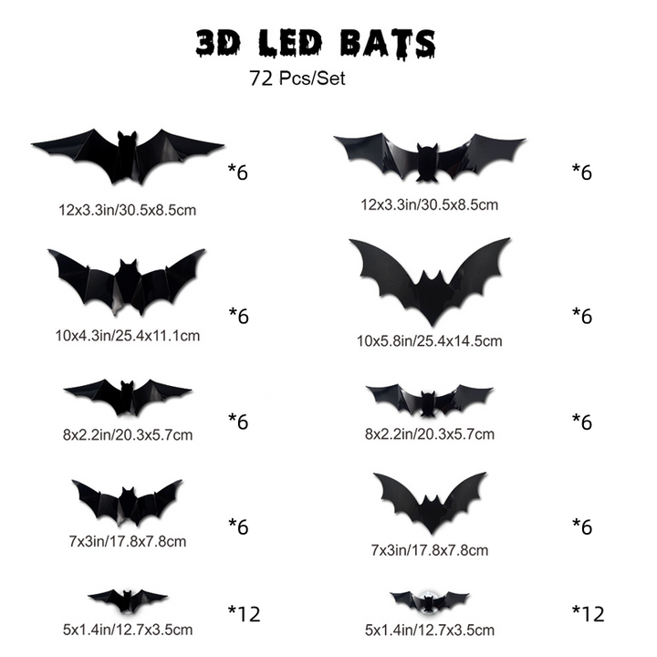 Skanto | 3D Flaggermus LED Veggdekor — Gjør hjemmet ditt til den skumleste Halloween-scenen med livaktige flygende illusjoner!