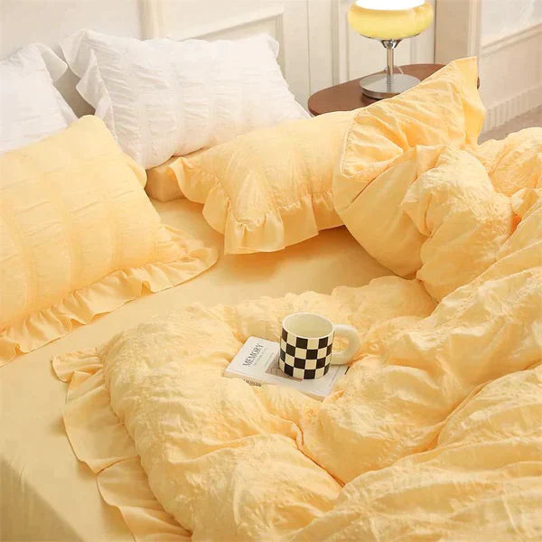 Icy Seersucker Sommer Kjøl Quilt Blonde 4-delt Sett | Skanto