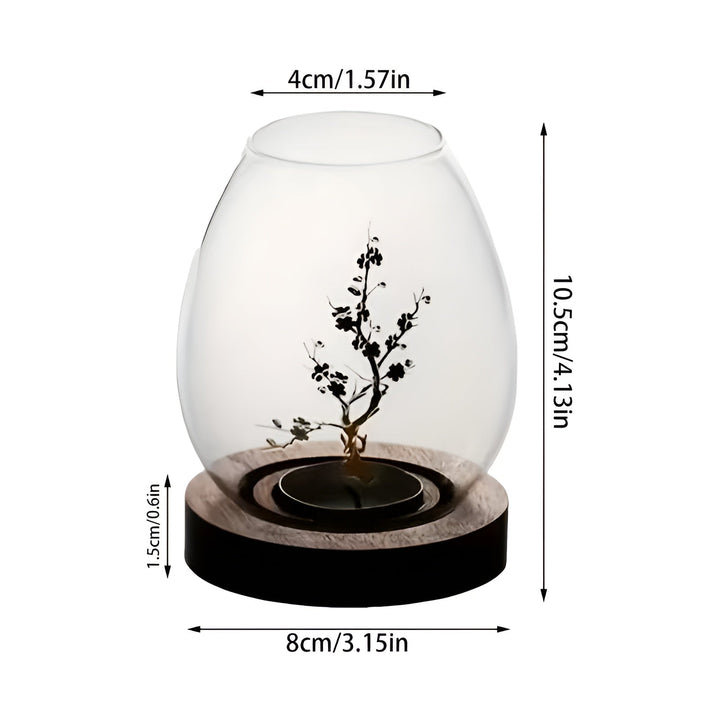 2-delt sett glasskandelholdere med tresokkel - dekorativ i retro zen-stil | perfekt for stue, borddekorasjon og utendørs | Skanto