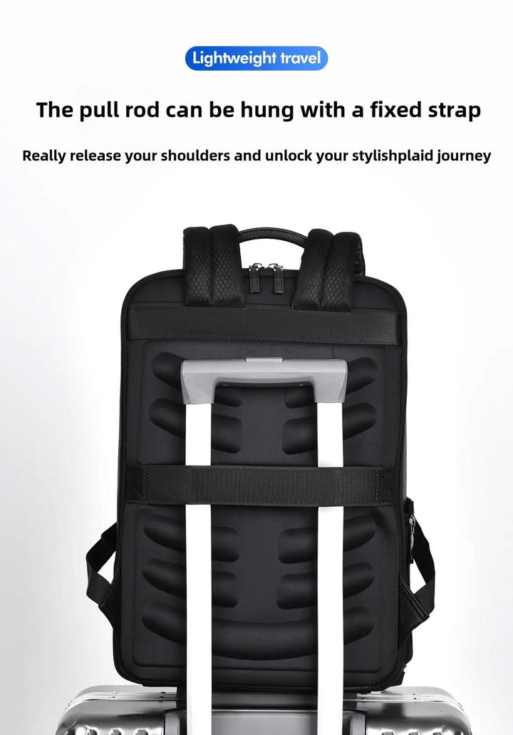 Eleganter Lederrucksack for Damen og Herren med USB-anschluss for laptop og täglichen bruk, 15,6 Zoll, schwarz