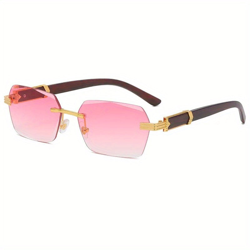 Rimless solbriller med rektangulære linser og faux tre templer – Verro | Skanto