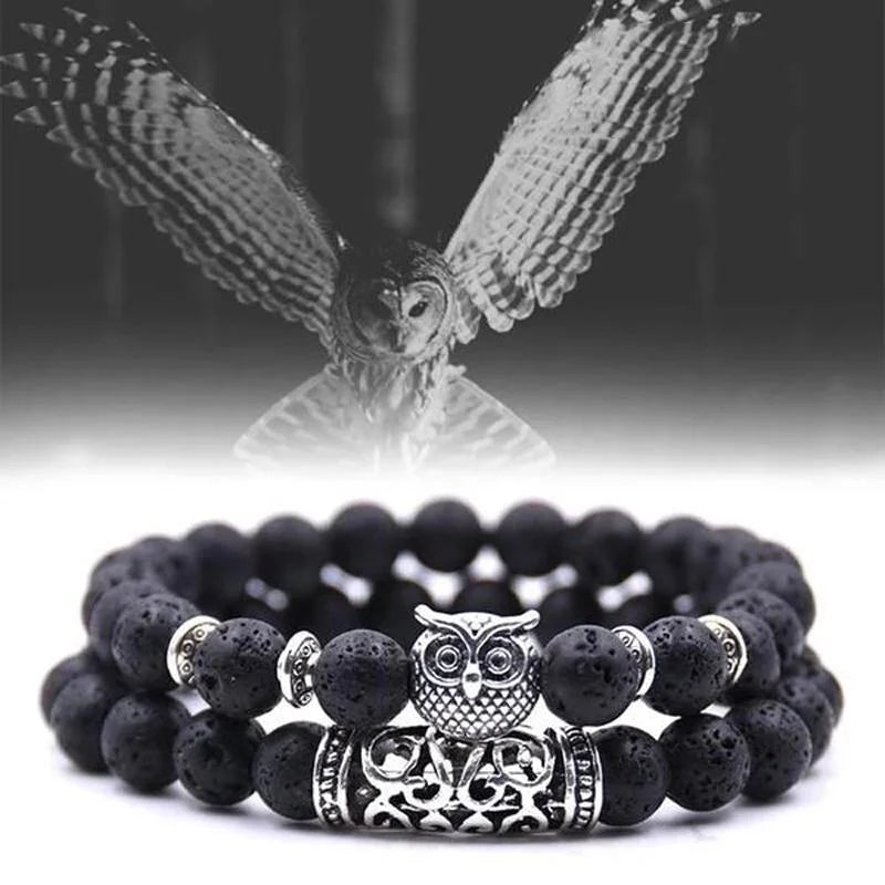 Skanto | Ugle Charm Naturlig Stein Armbånd