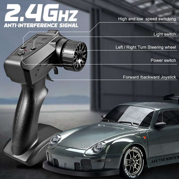 Skanto | Ultimate 1:24 RC Driftcar med LED-hjul – Oppladbar 4WD racing leketøy