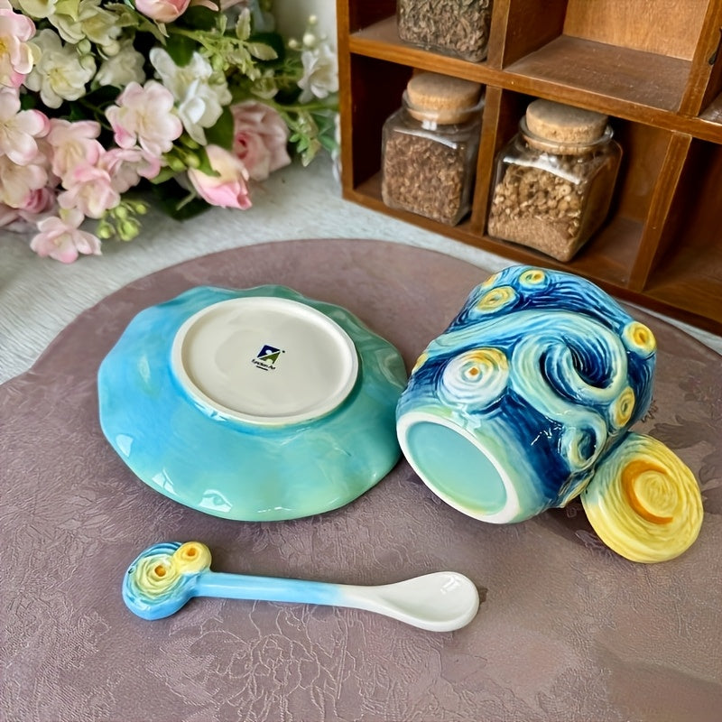 ArtSip keramikkopp og underkoppsett – Håndmalt 3D-design inspirert av Van Gogh | Skanto