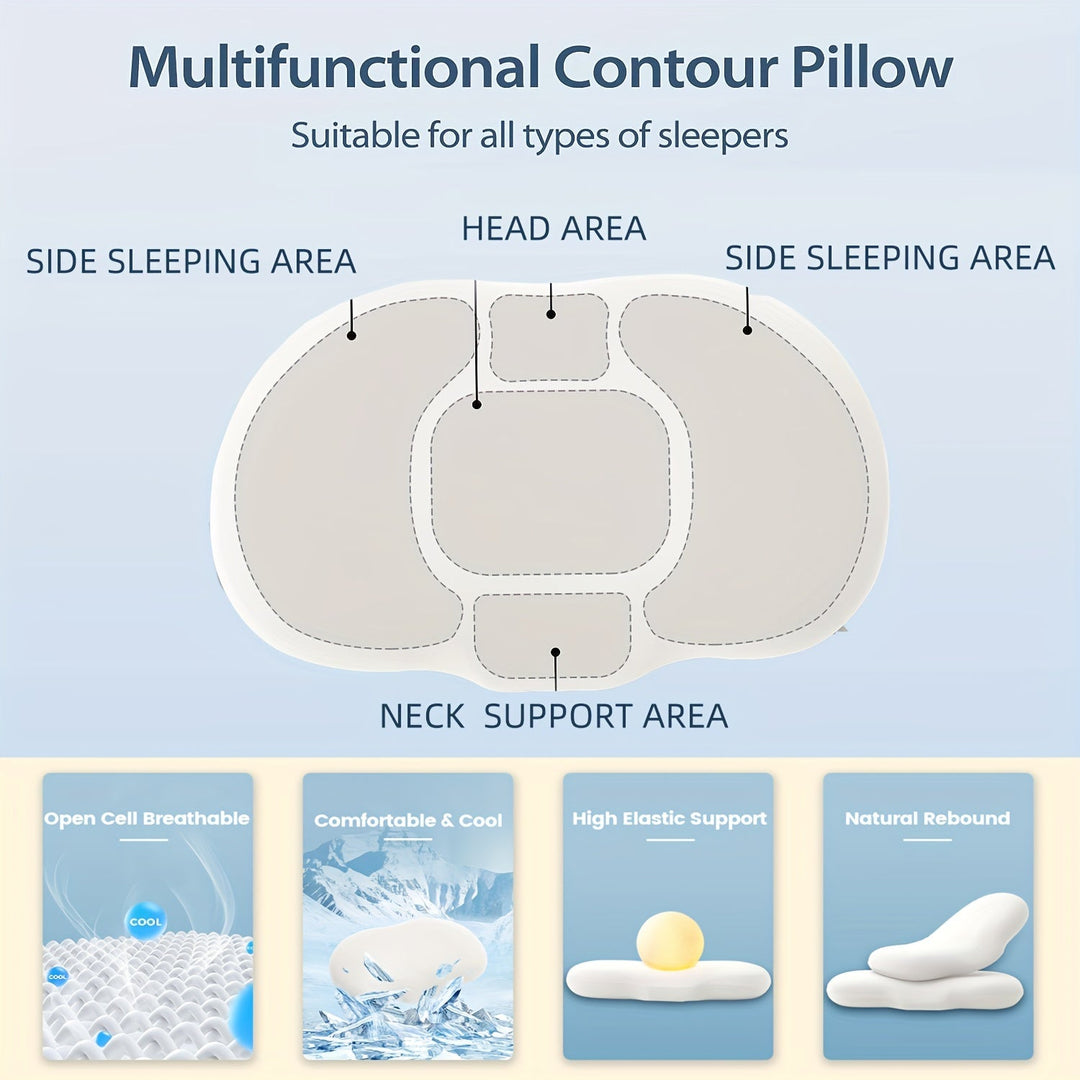 1pc Oval Macaron Pute Cervical Hukommelses Skum Pute, Kjølende Seng Pute For Søvn - Nakke Pute For Smertelindring Søvn, Kontur Støtte Ergonomisk Pute For Side Rygg Mage Sovere Ved Å Bruke Høy Og Lav Deling | Skanto