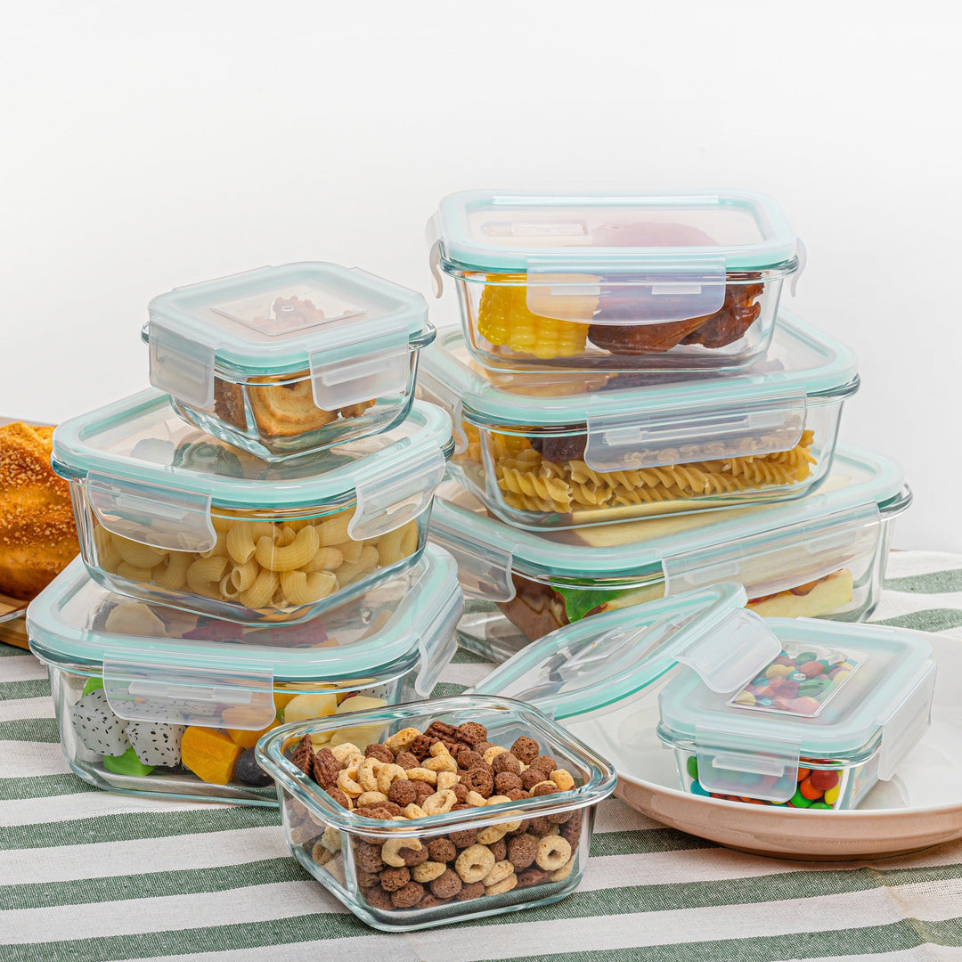 Skanto | 8-Pack Glass Matboksbeholdere – Lufttette Måltid Forberedelse Bento-bokser med lekkasjesikre, låsbare lokk, mikrobølgeovn-, ovn-, fryse- og oppvaskmaskinsikre, BPA-frie