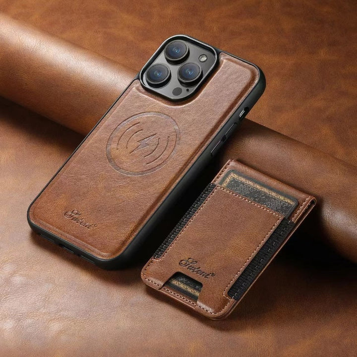 LuxCase lærveske med kortlomme og stativ – Passer for iPhone | Skanto