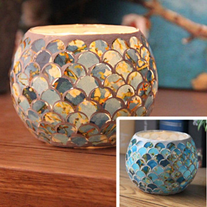 Europeisk Retro Glass Mosaick Te-lysestake