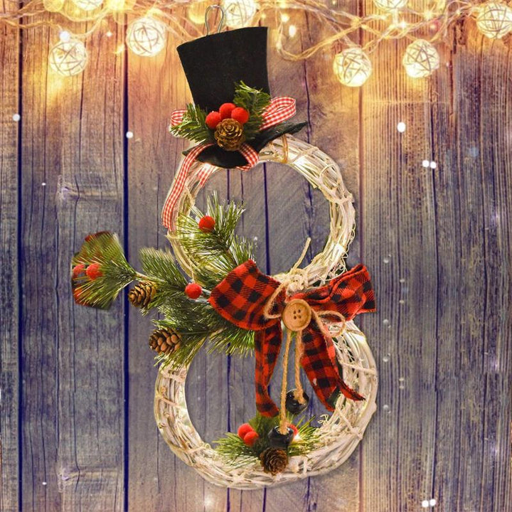 Rustikaler Weihnachtskranz med Schneemann og LED-dekorasjon