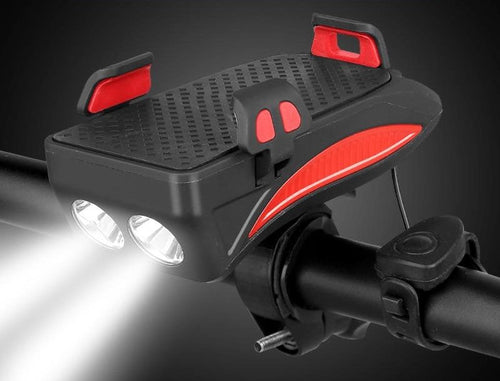 Skanto | 4-i-1 Sykkel Gadget – Telefonholder, Power Bank, LED-belysning og Horn
