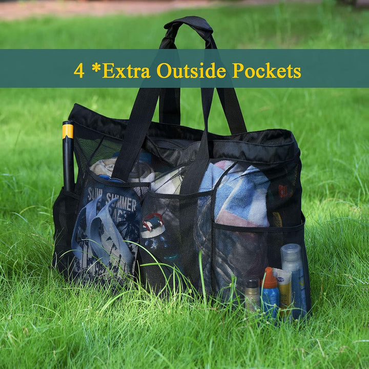 Ekstra stor mesh strandbag med glidelås – Sandfri carryall | Skanto