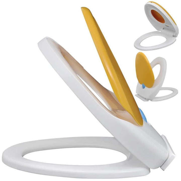 Hvit og gul myk lukking toalettsete for voksne/barn