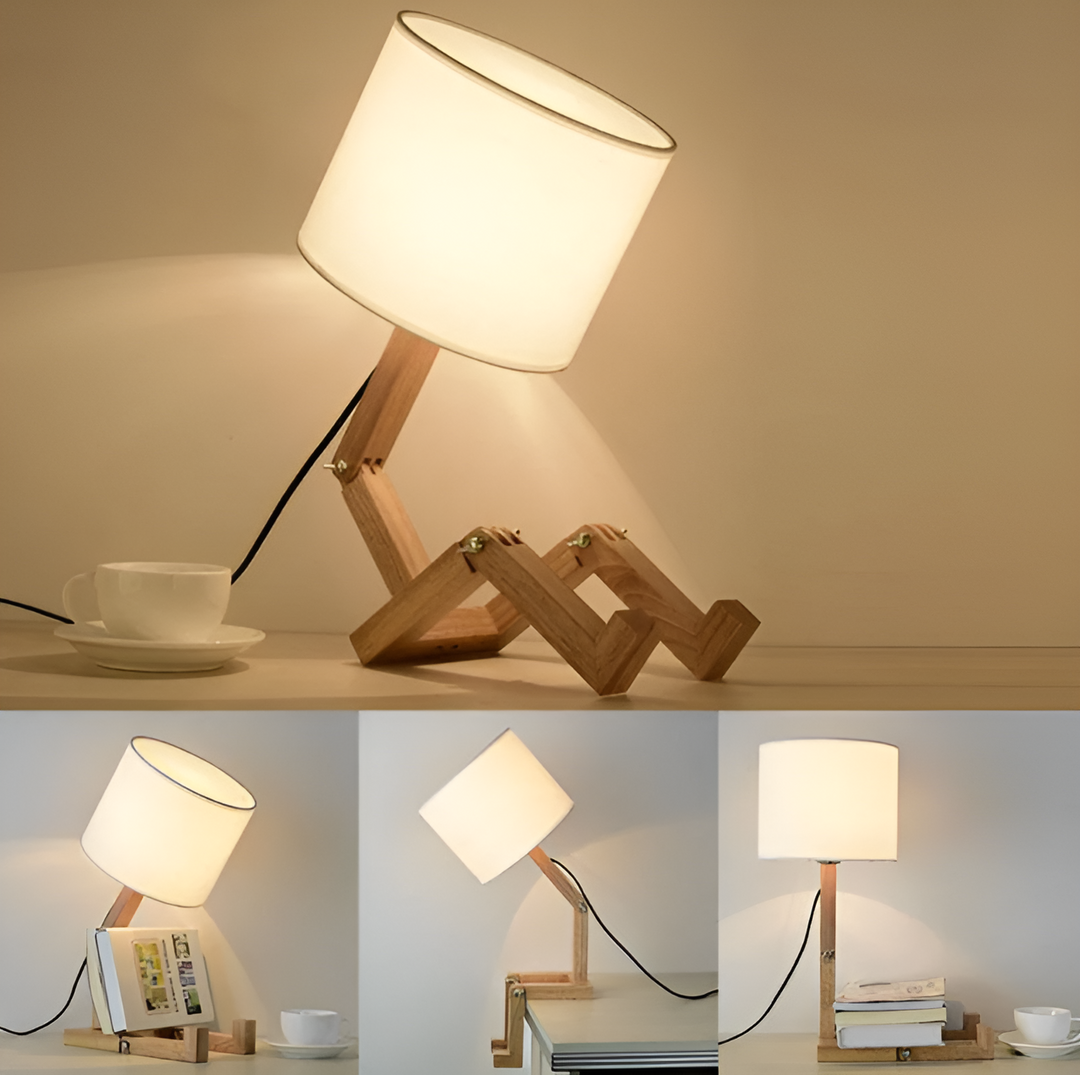 Skanto | Fleksibel Robot Skrivebordlampe laget av Massivt Tre – LumoBot