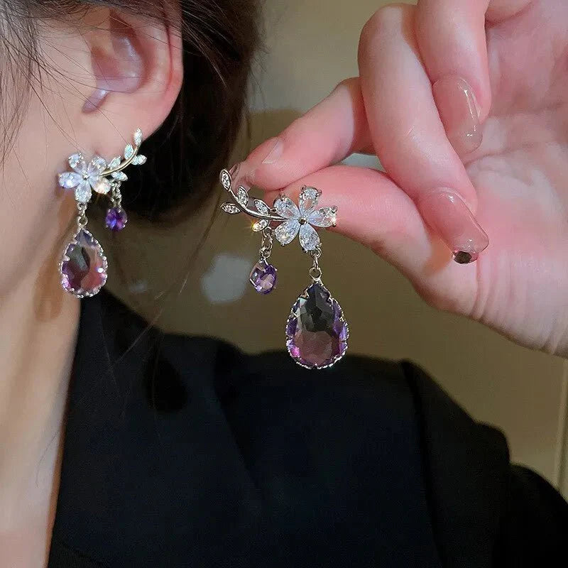 Skanto | Blomstrete Amethyst Vanndråpe Øredobber