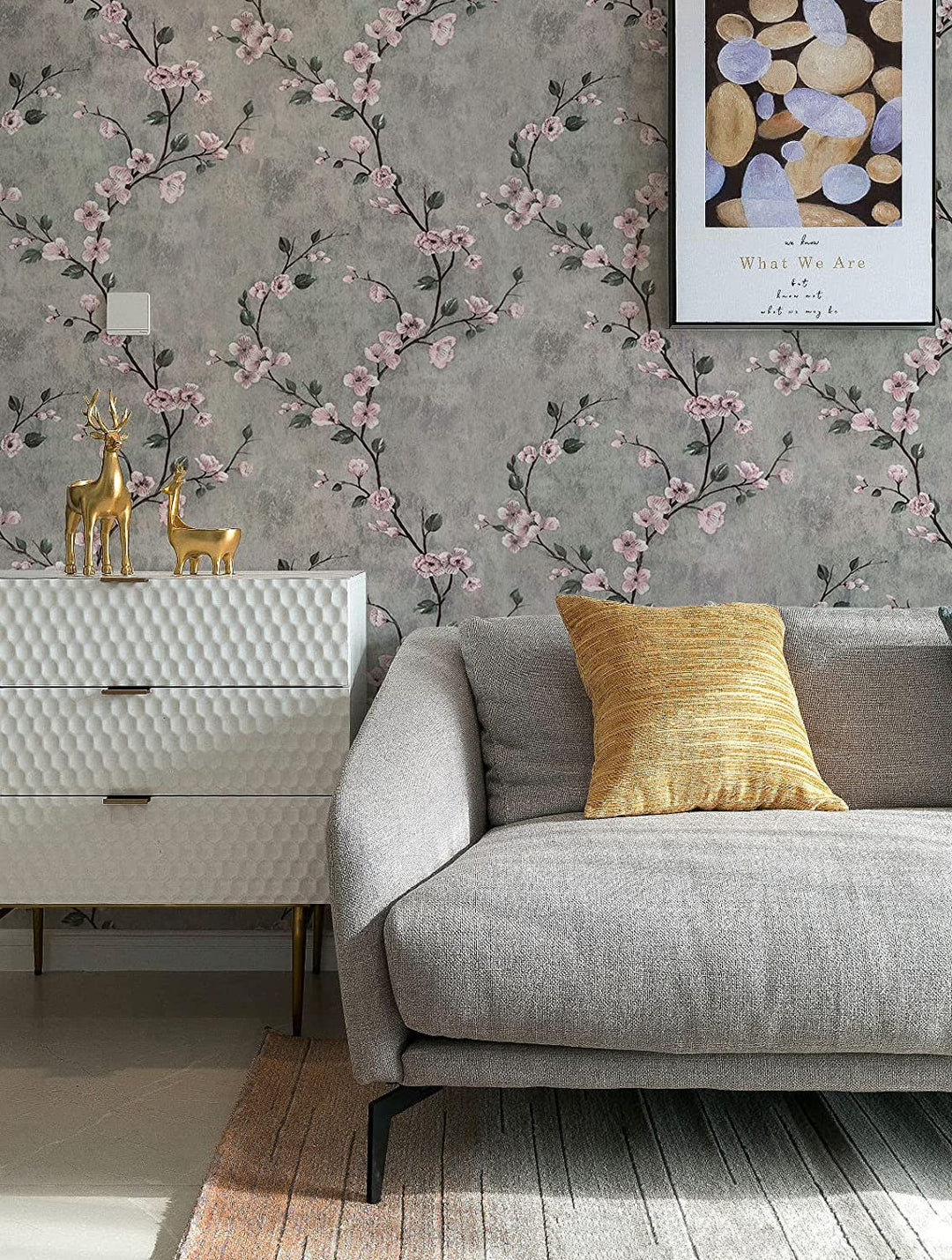 Blomster Tapet Grå Peel og Stick Blomst Selvklæbende Tapet | Skanto
