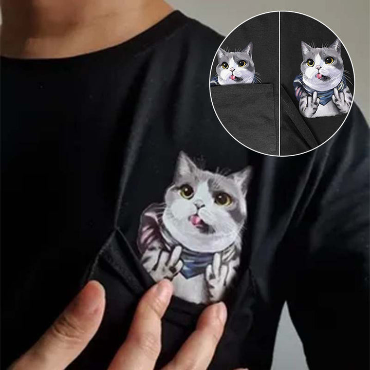 Skanto | Lommer Midt Finger Katt T-skjorte