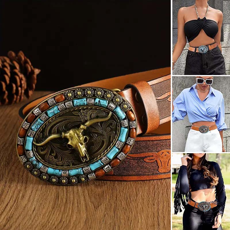 Skanto | Retro Punk Prægede Western Denim Belte