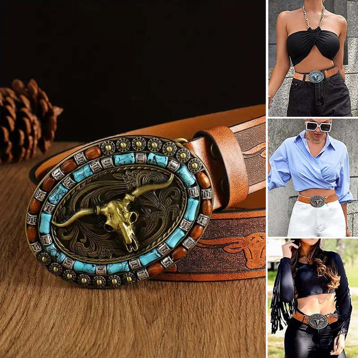 Skanto | Retro Punk Prægede Western Denim Belte