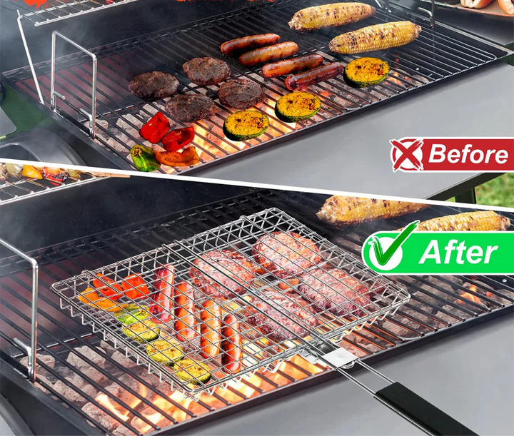 Folding Grillkurv med Trehåndtak Utendørs Camping BBQ Rack | Skanto